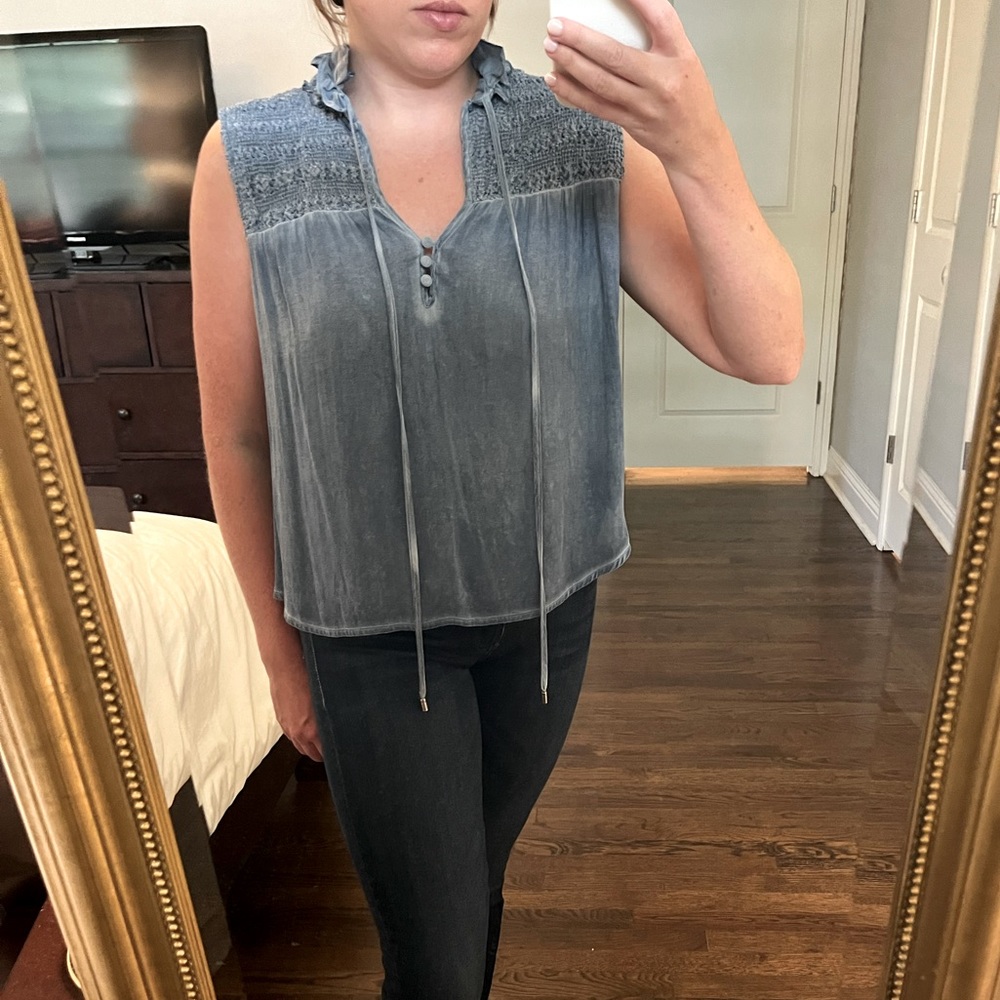 Free People - denim distressed tank top blouse - S